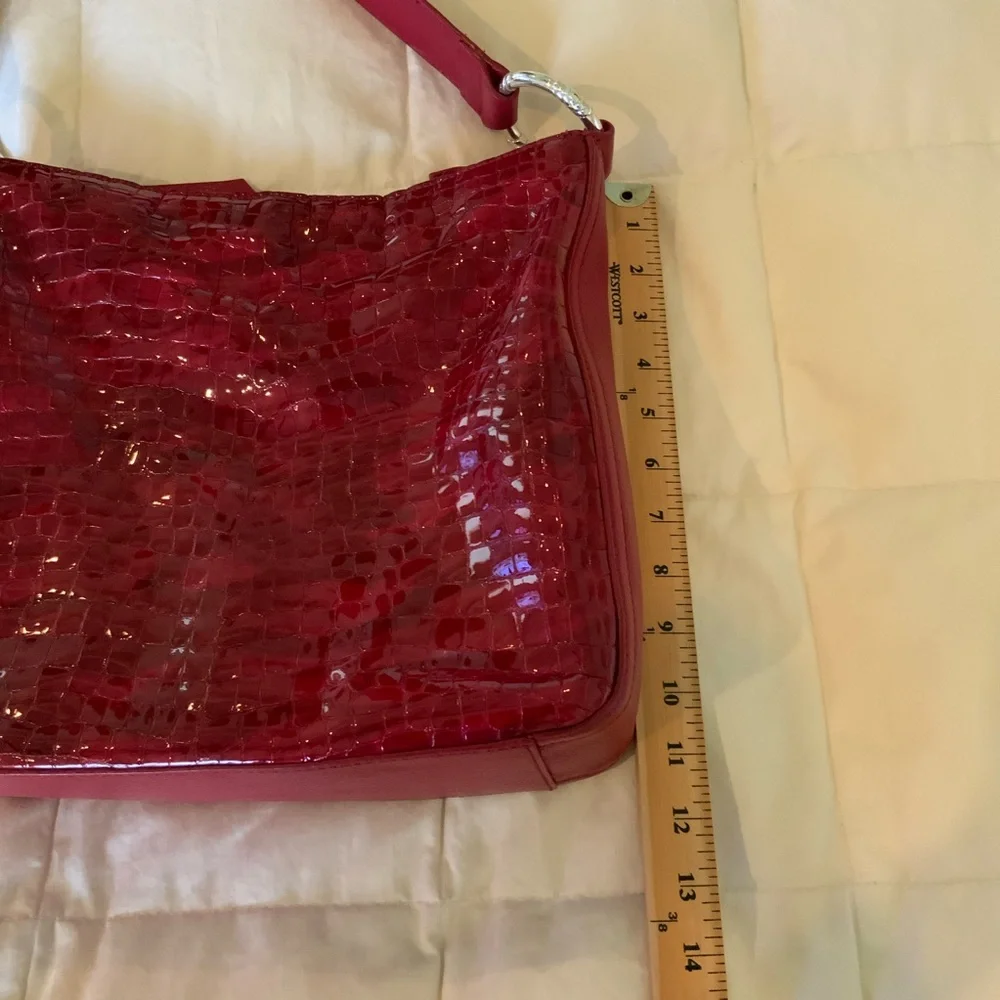 Brighton Red Crocodile-Embossed Patent Leather Large Hobo Shoulder Women's Bag